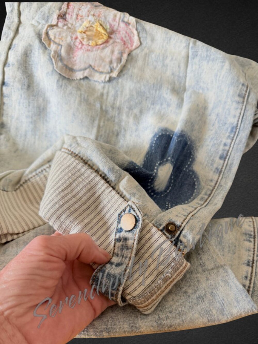 POL Boho Vintage 70s Floral Flower Patch Baggy Flowy Wide Leg Denim Jeans NWT - Picture 8 of 13